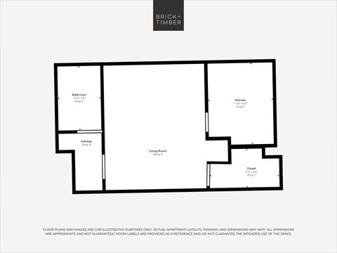 Floor plan for studio, 1 bath, 374 sqft
